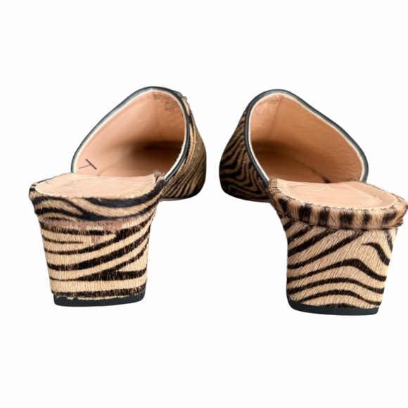 J.Crew Layla Mule Heels size 8.5M Calf Hair Zebra Print Black/Tan Block Heel - Picture 3 of 7